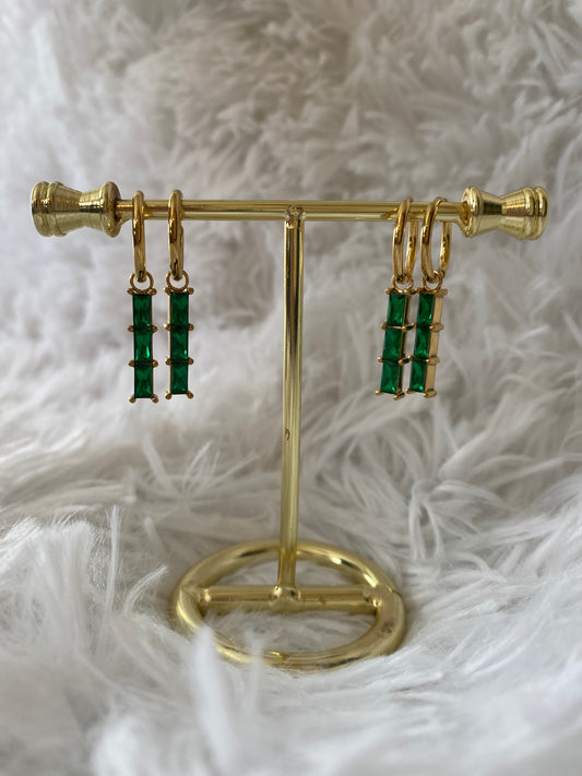 Triple Green Square Earrings